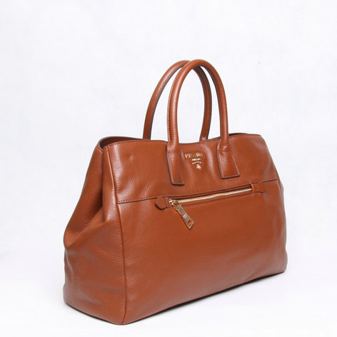 2014 Prada original grainy calfskin tote bag BN2545 brown for sale